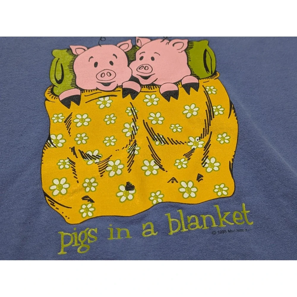 Tea Party‎ Sweatshirt Women XL Blue Pigs in a Blanket Vintage 1998 Graphic Retro
